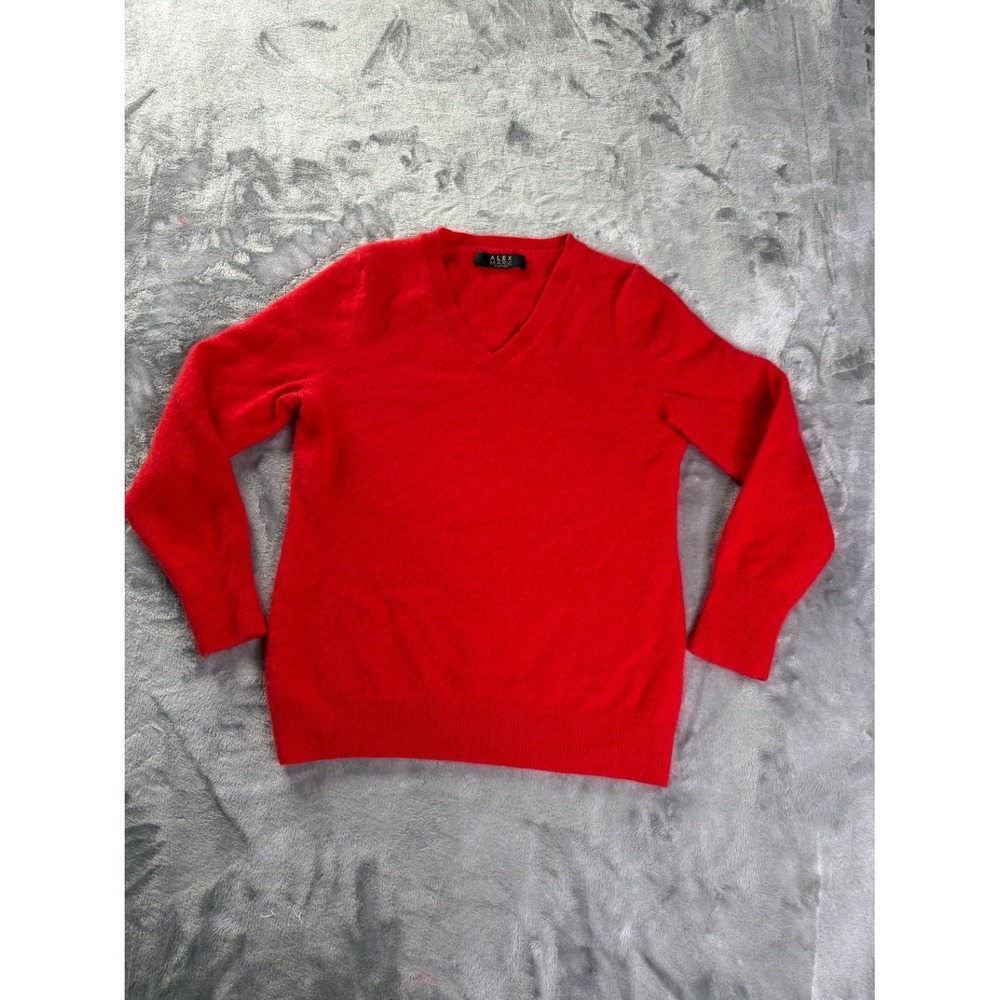 Alex Marie Sweater Womens Sz 4 Red V-Neck Knit Pullover Long Sleeve CASHMERE